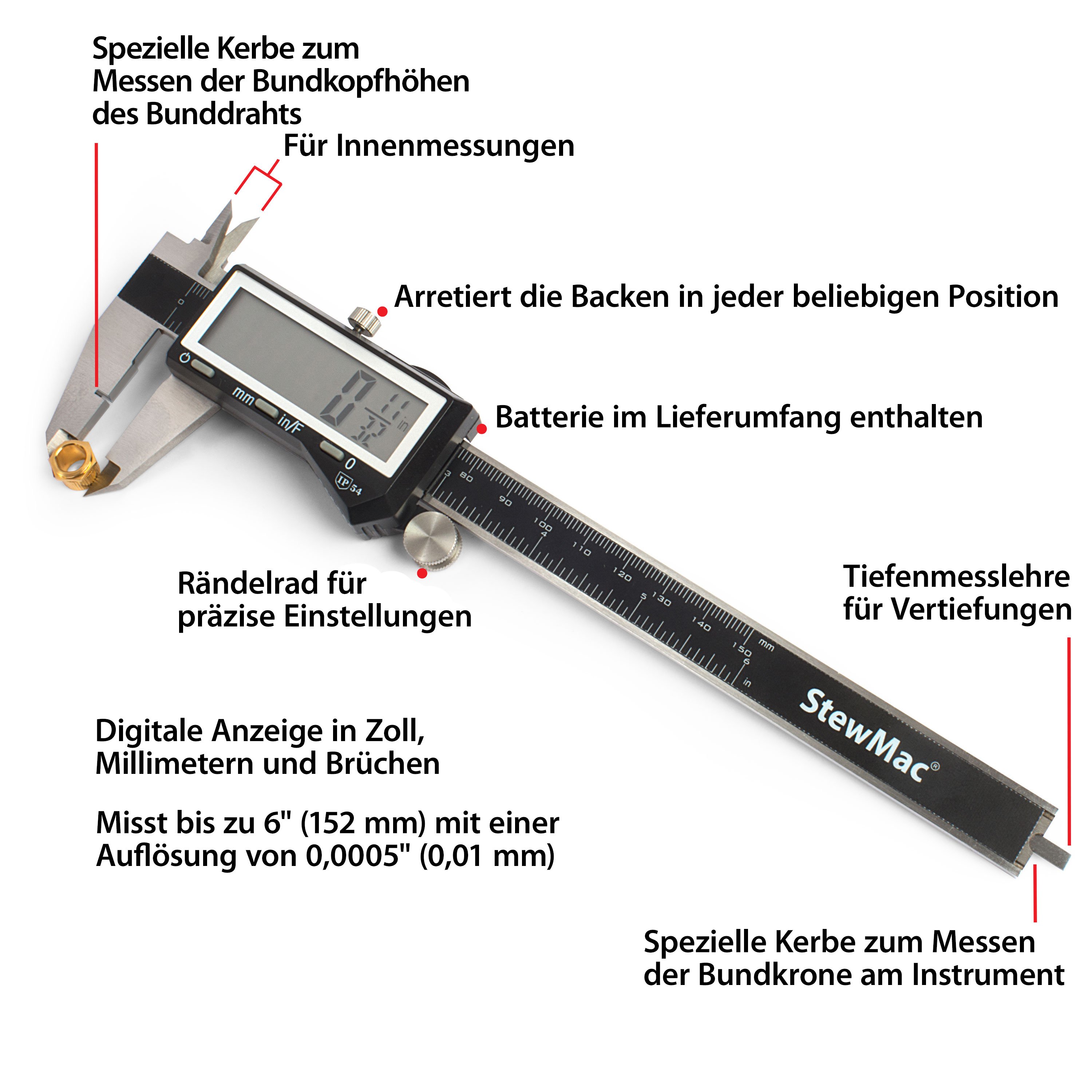 Digitaler Messschieber für Gitarrenbauer