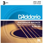 D'Addario Phosphor Bronze Wund-AkustikgitarrerenSaiten, 3er-Pack, leicht (EJ16-3D)