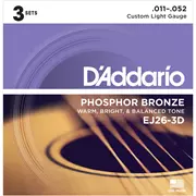 D'Addario Phosphor Bronze Wund-Akustikgitarre-Saiten, 3er-Pack, benutzerdefiniertes Licht (EJ26-3D)
