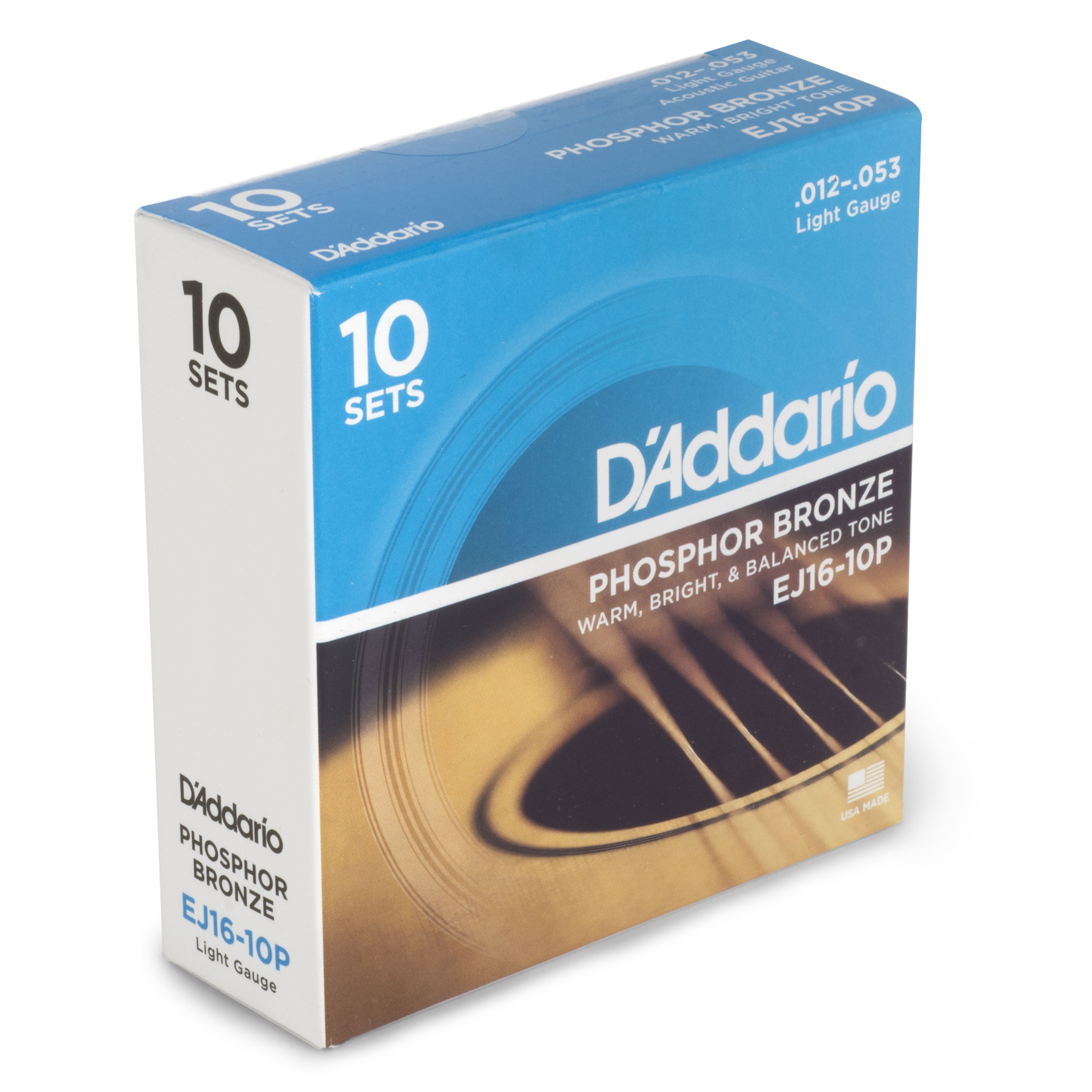 D'Addario Phosphor Bronze Wund-Akustik-Zitronenringe, 10er-Pack