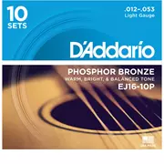D'Addario Phosphor Bronze Wund-AkustikgitarrerenSaiten, 10er-Packung, leicht (EJ16-10P)