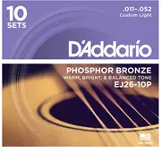 D'Addario Phosphor Bronze Wund-AkustikgitarrerenSaiten, 10er-Pack, benutzerdefiniertes Licht (EJ26-10P)