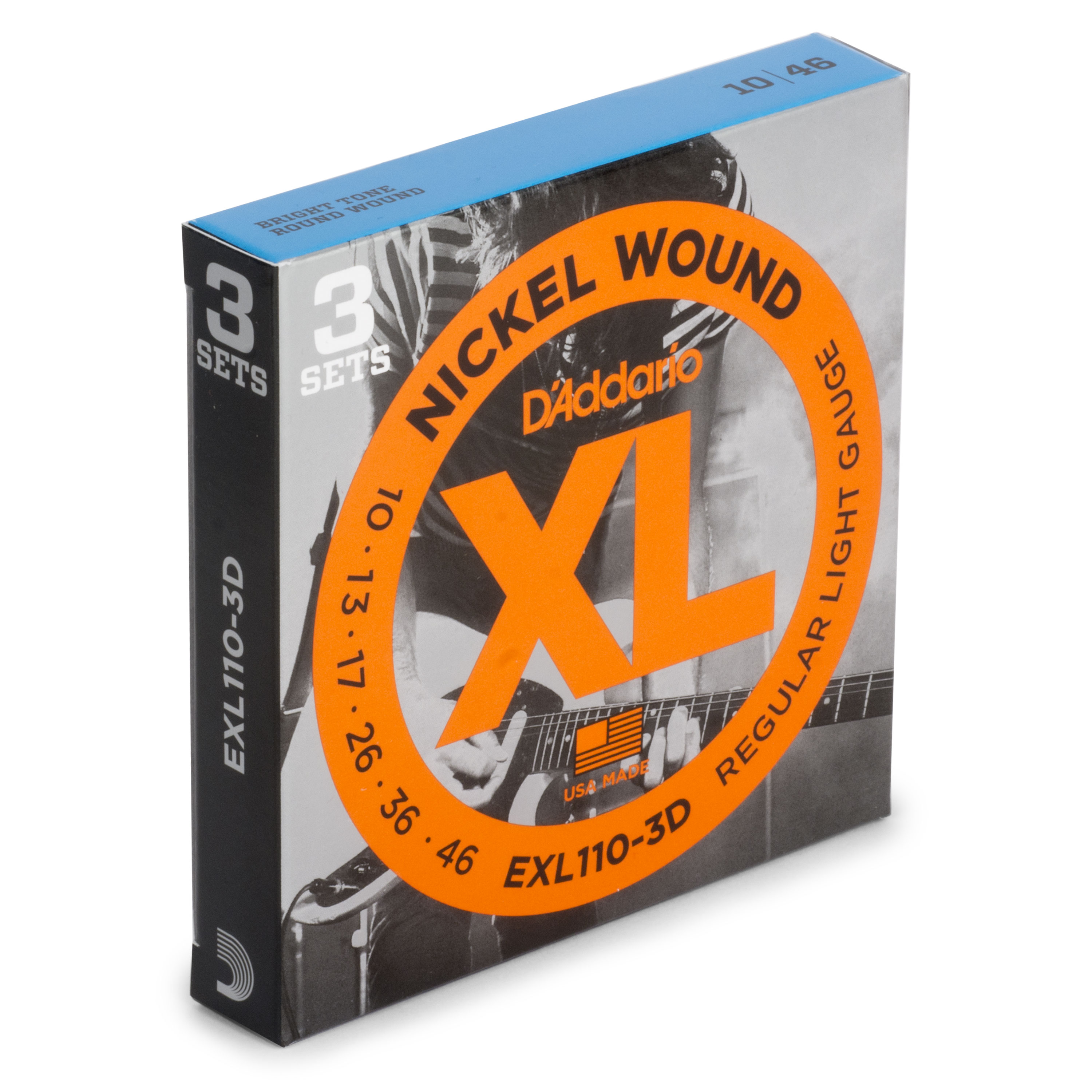 D'Addario XL elektrische Gitarrenringe mit Nickelwunde, 3er-Pack