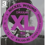 D'Addario XL E-Gitarre Saiten mit Nickel-Wunde, 3er-Pack, Super Light (EXL120-3D)