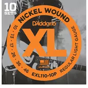 D'Addario XL E-Gitarre Saiten mit Nickel-Wunde, 10er-Pack, normale Beleuchtung (EXL110-10P)