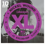 D'Addario XL E-Gitarre Saiten mit Nickel-Wunde, 10er-Pack, Super Light (EXL120-10P)