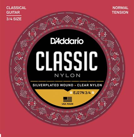 D'Addario klassische Saiten für Schüler mit Bruchmaßstab, normale Spannung, Skala 3/4 (EJ27N  3/4)
