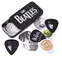 D'Addario Pick Tins mit verschiedenen Beatles Picks, Logo D'Addario Pick Tins mit verschiedenen Beatles Picks, Logo