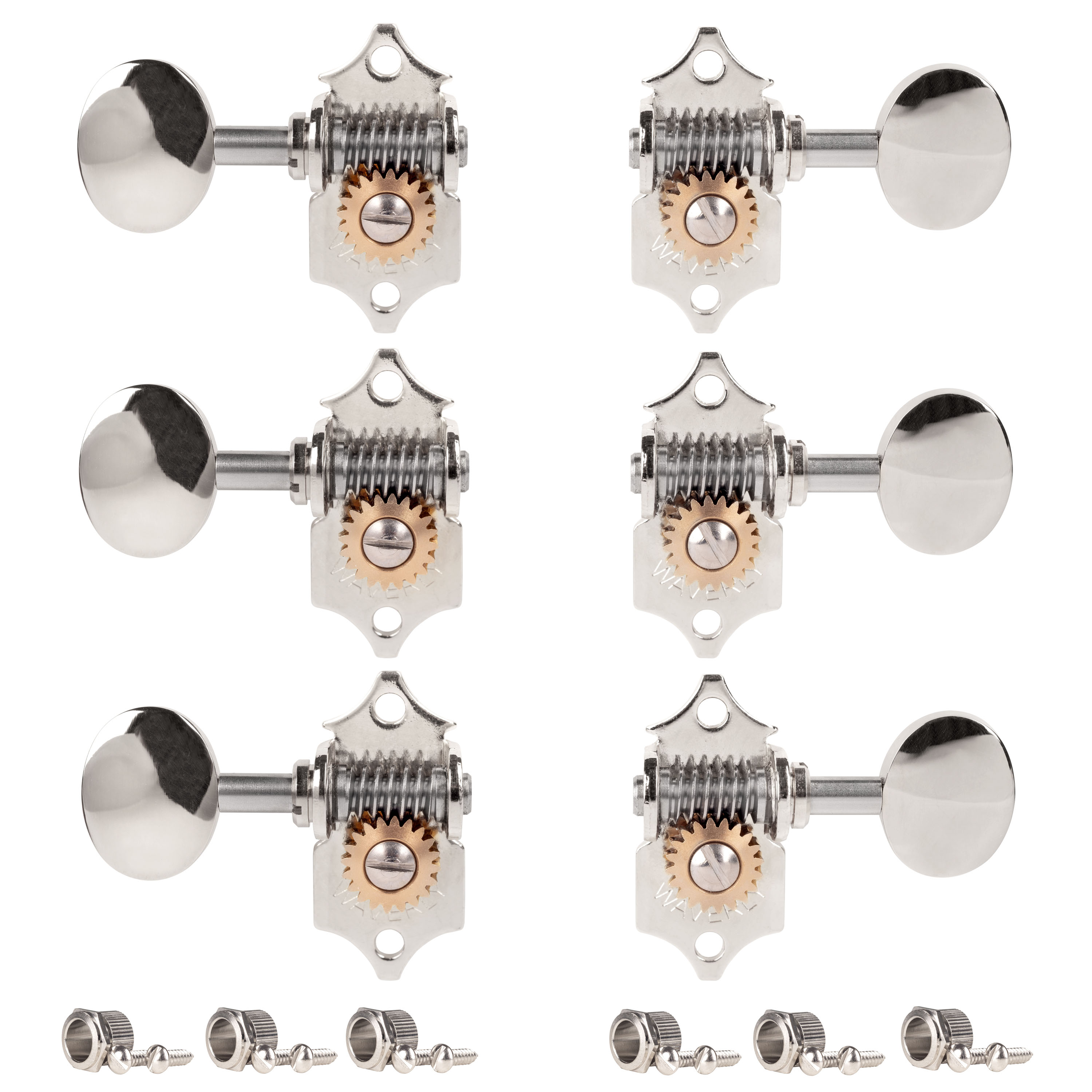 Waverly High Ratio Guitar Tuners with Vintage Oval Knobs for Solid Pegheads, Nickel, 3L/3R