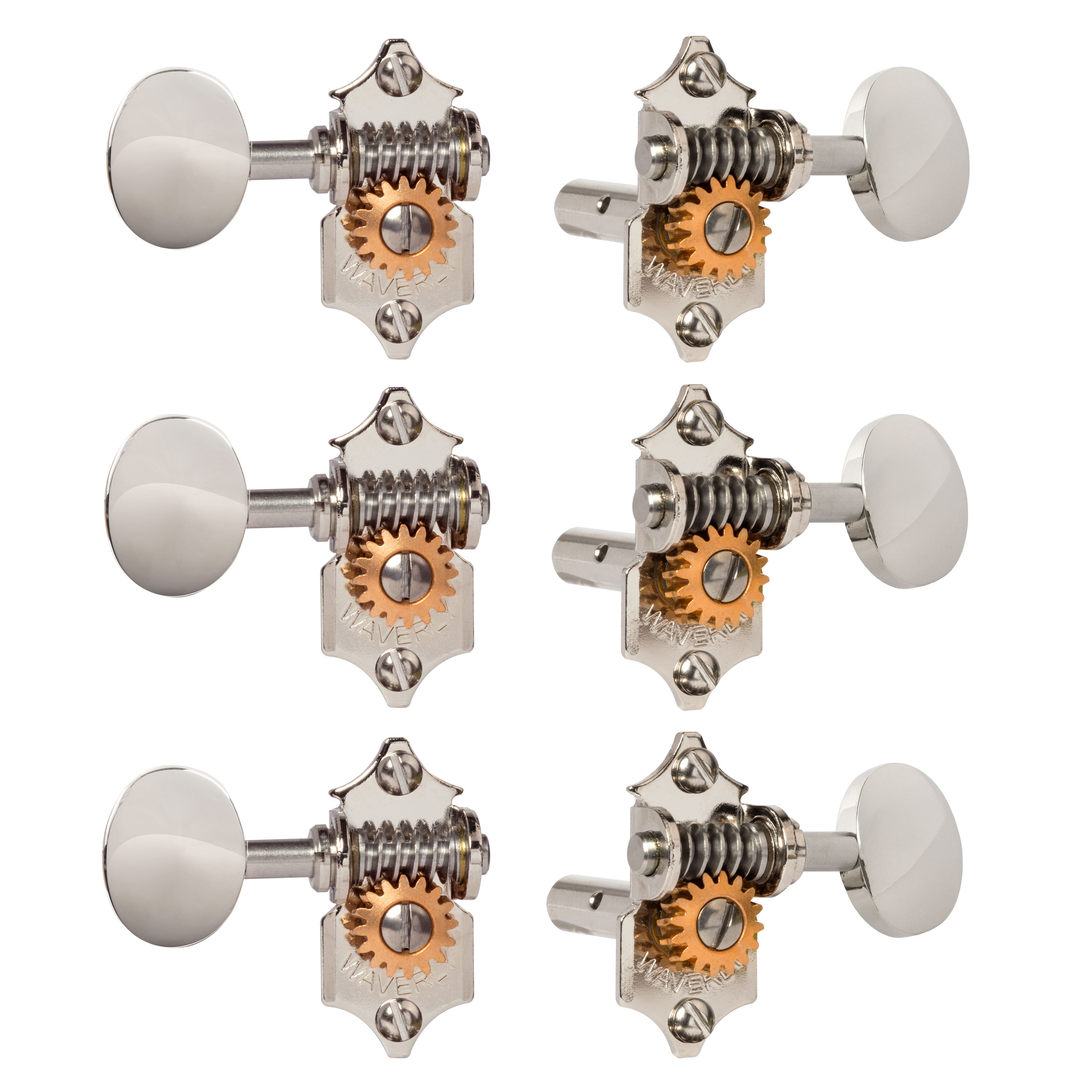 Waverly Guitar Tuners with Vintage Oval Knobs for Slotted Pegheads, Nickel, 3L/3R