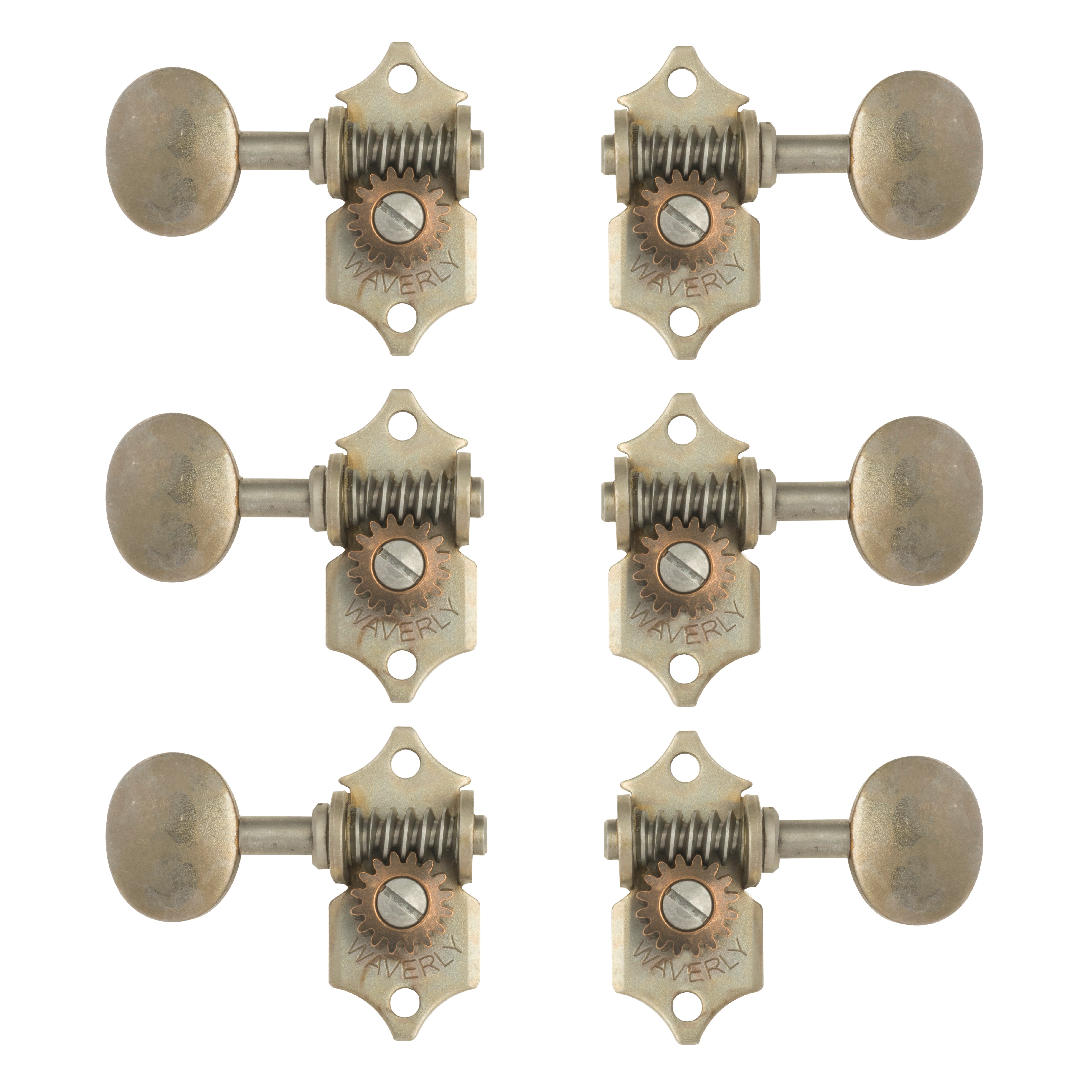 Waverly Guitar Tuners with Vintage Oval Knobs for Solid Pegheads, Relic nickel, 3L/3R