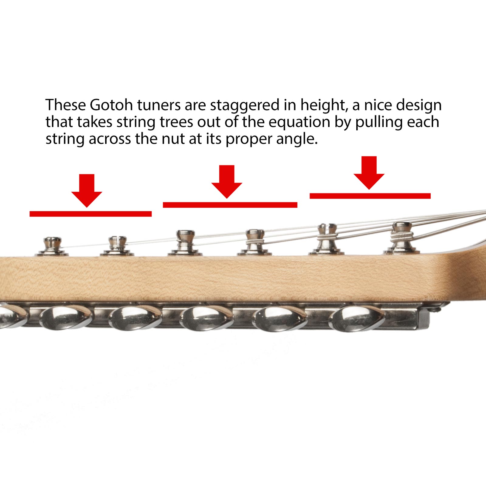 „Gotoh Staggered-Height 6-In-Line“-Stimmmechaniken
