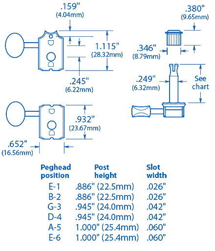 „Gotoh Staggered-Height 6-In-Line“-Stimmmechaniken