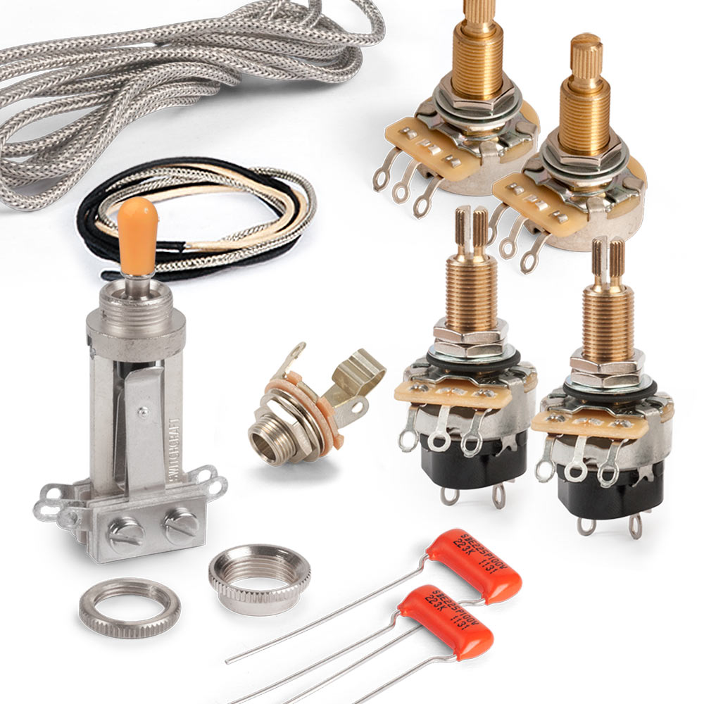 Premium Wiring Kit for Gibson® Les Paul® with Push-pull Pots, Long-shaft CTS pots and chrome Switchcraft switch Premium Wiring Kit for Gibson® Les Paul® with Push-pull Pots, Long-shaft CTS pots and chrome Switchcraft switch