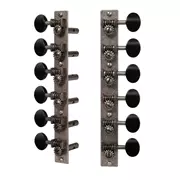 Golden Age Restauration Tuner für 12-saitige Gitarre mit geschlitzter Kopfplatte, relic Nickel mit schwarzen Knöpfen