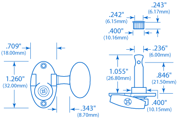 Schertler Gitarren-Abstimmungstasten für 3+3 massive Stiftköpfe – Metallknöpfe