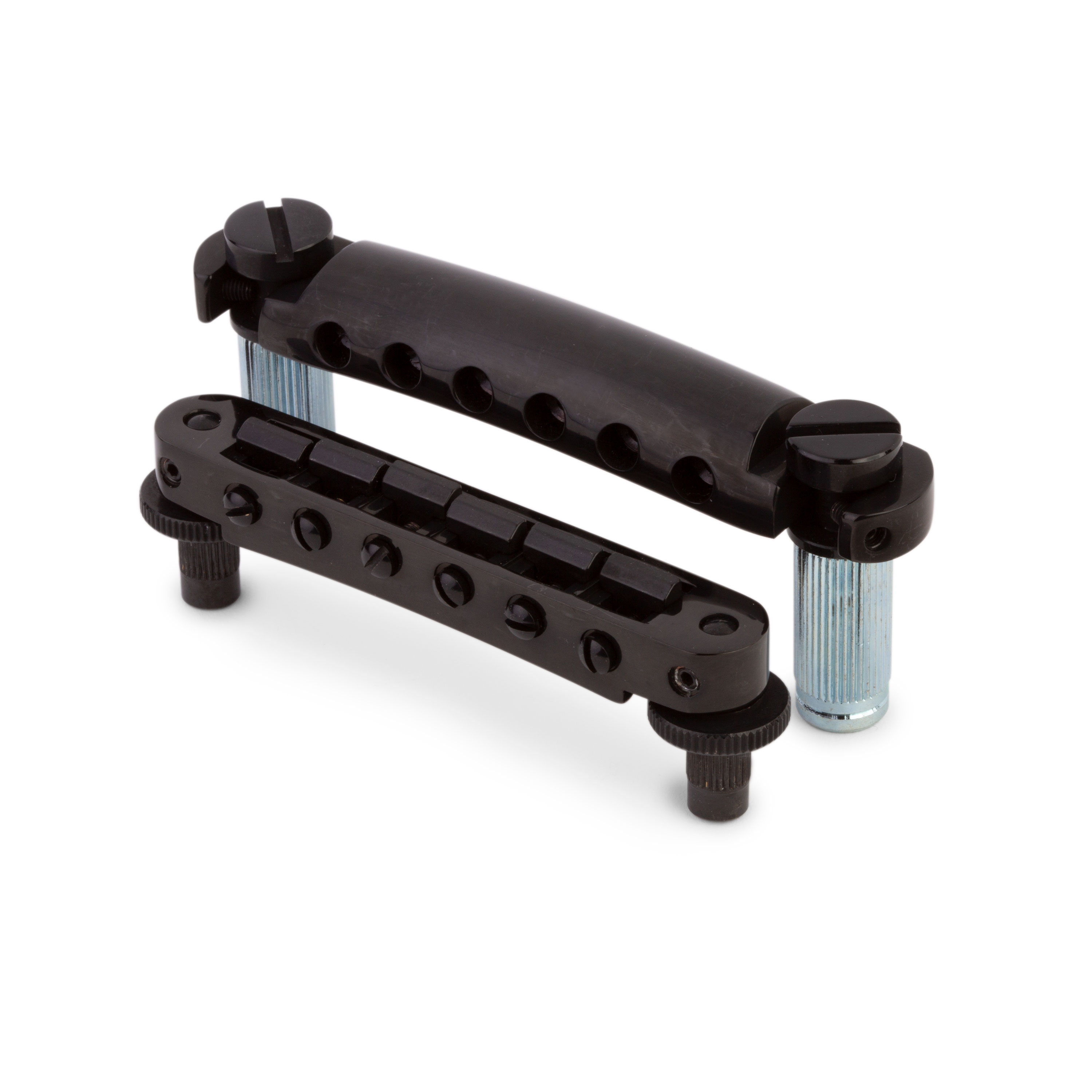 TonePros LPS02 Tune-o-matic Steg-Tailpiece-Set, schwarz, nicht eingekerbt