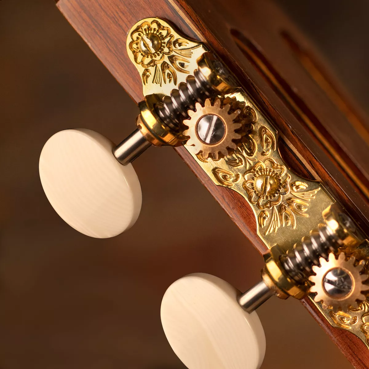 Klassische Sloane Gitarren-Tuner mit Ivoroid-Knöpfen und Blumen-Basisplatten Klassische Sloane Gitarren-Tuner mit Ivoroid-Knöpfen und Blumen-Basisplatten