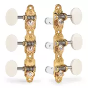 Klassische Sloane Gitarren-Tuner mit Ivoroid-Knöpfen und Blumen-Basisplatten, hellem Messing, weißen Rollen