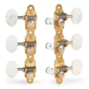 Klassische Sloane Gitarren-Tuner mit Perlenknöpfen und Blumen-Basisplatten, hellem Messing, weißen Rollen