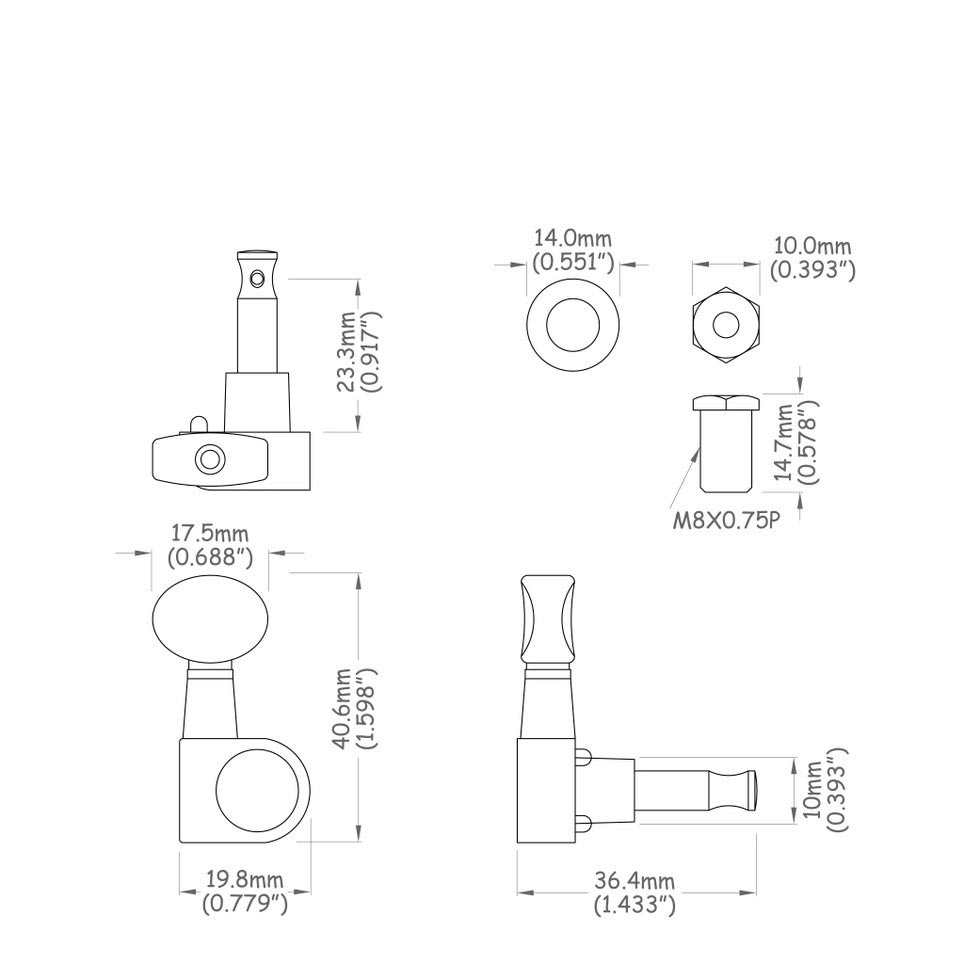 StewMac 6-In-Line mit ovalem Knopf StewMac 6-In-Line mit ovalem Knopf