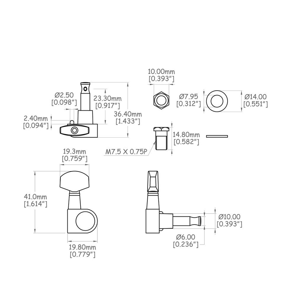 StewMac 6-In-LineTuner mit großem Schaller-Drehknopf StewMac 6-In-LineTuner mit großem Schaller-Drehknopf