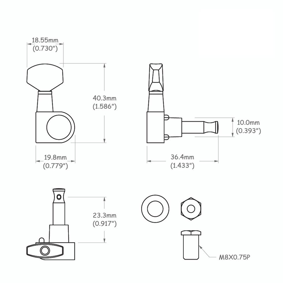 StewMac 6-In-LineTuner mit kleinem Schallerknopf StewMac 6-In-LineTuner mit kleinem Schallerknopf