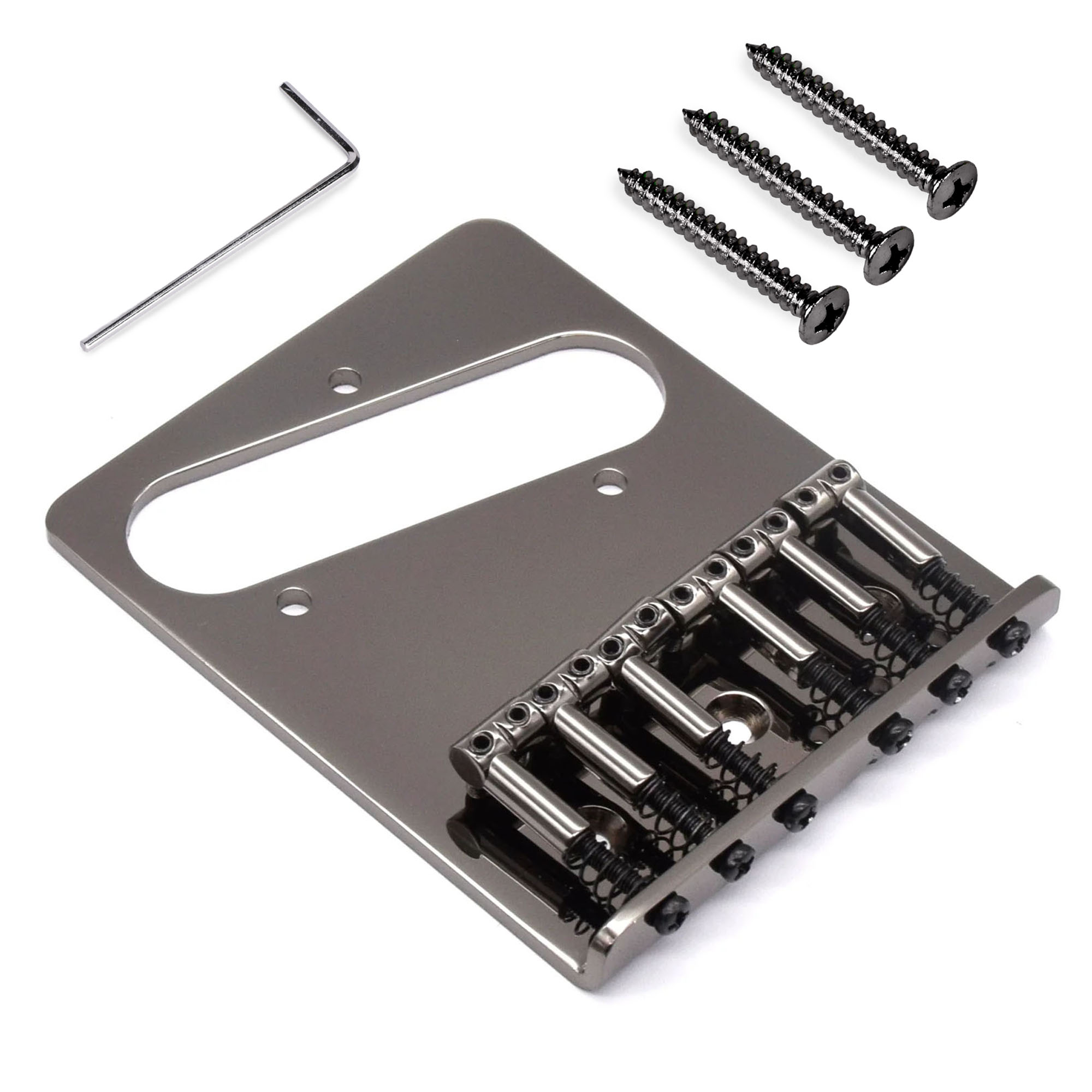 StewMac 6-Saddle Steg für Tele, Schwarz Nickel