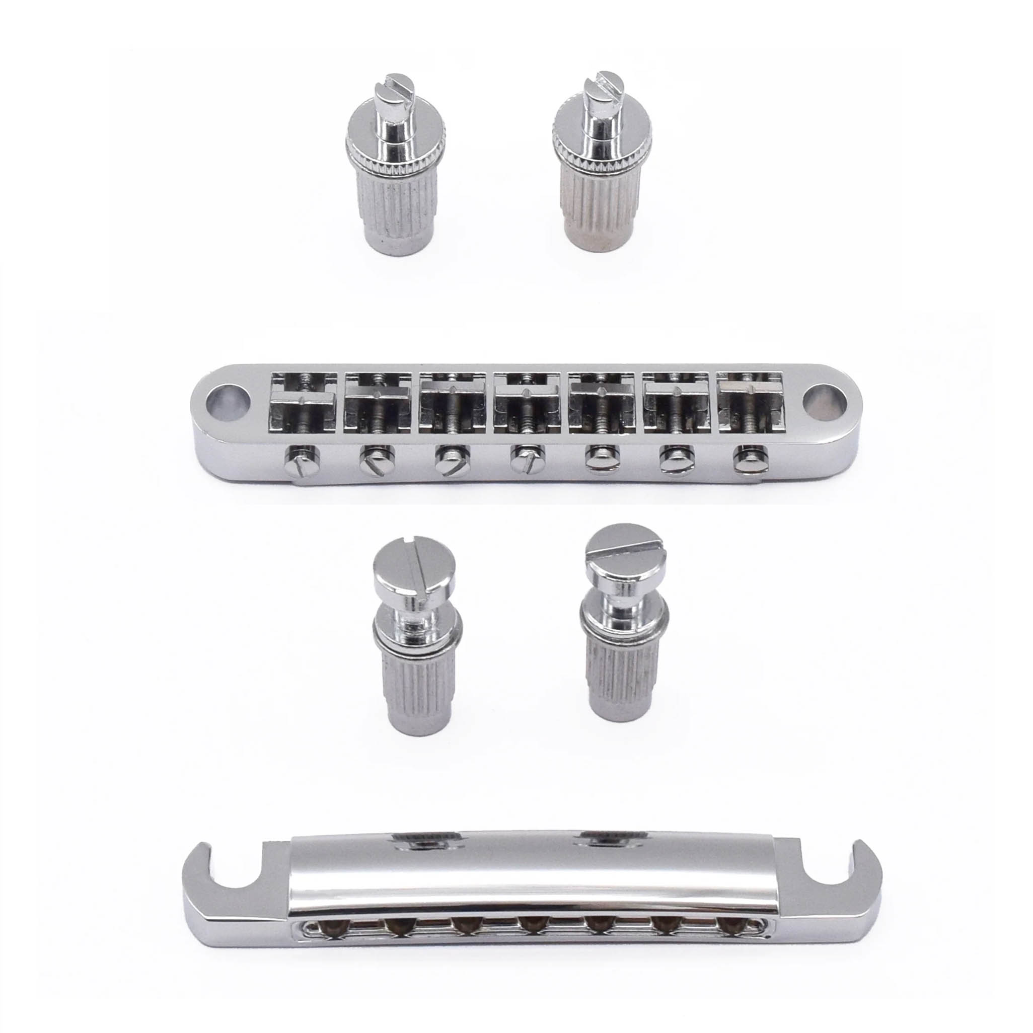 StewMac 7-String Tune-o-matic Steg und Rückteil, Chrom