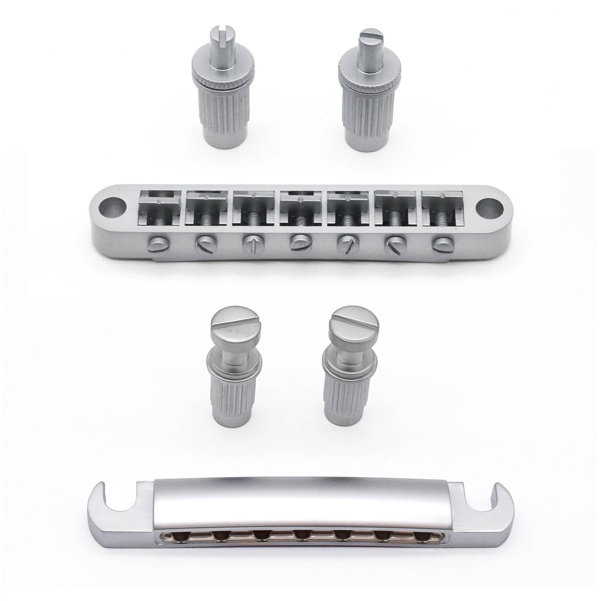 StewMac 7-String Tune-o-matic Steg und Tailpiece, Satin Chrome