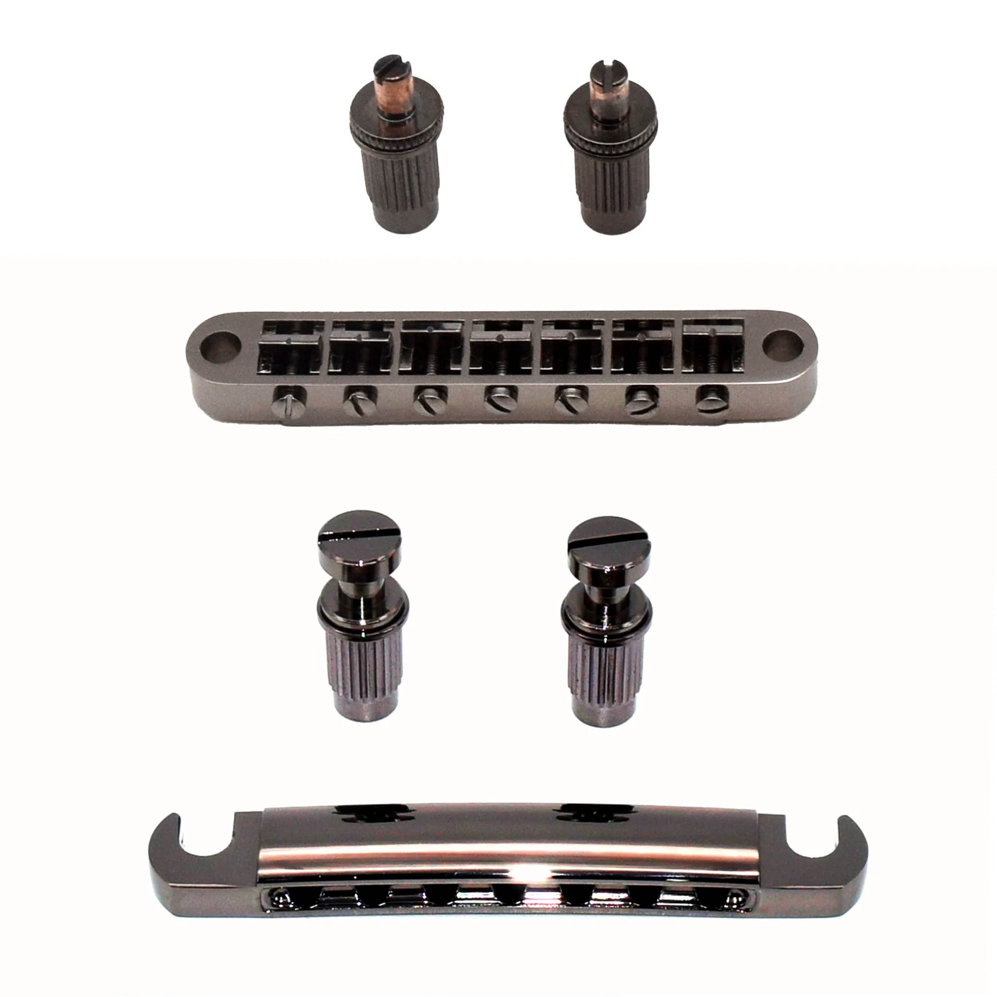 StewMac 7-String Tune-o-matic-Steg und Rücksteg, schwarzer Nickel