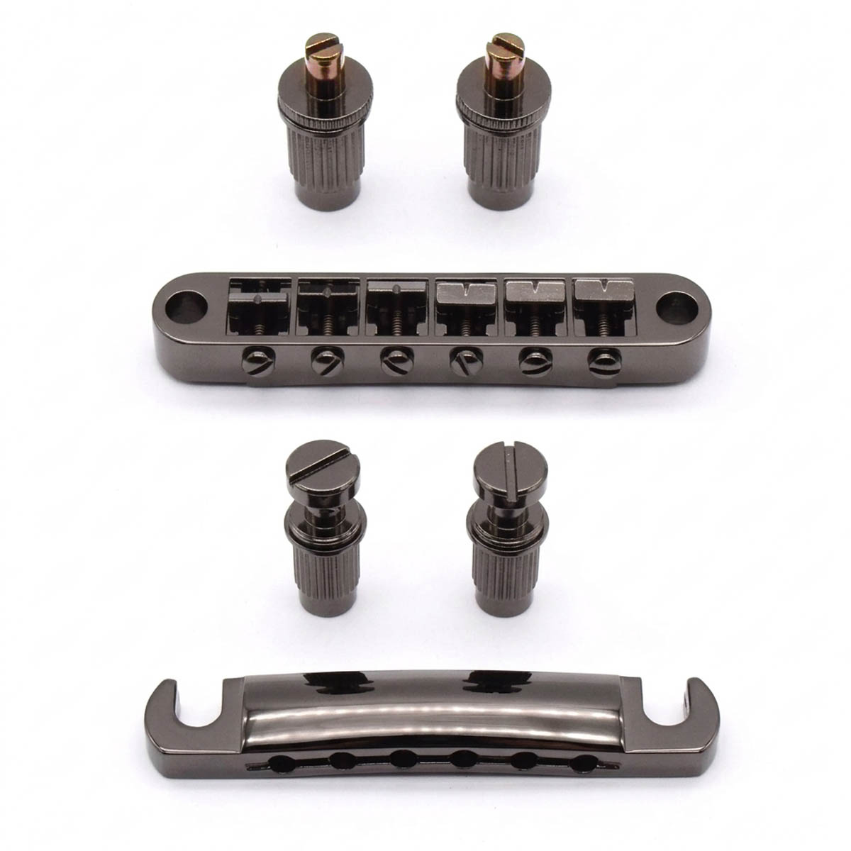 StewMac Tune-o-matic Steg und Tailpiece, schwarzer Nickel