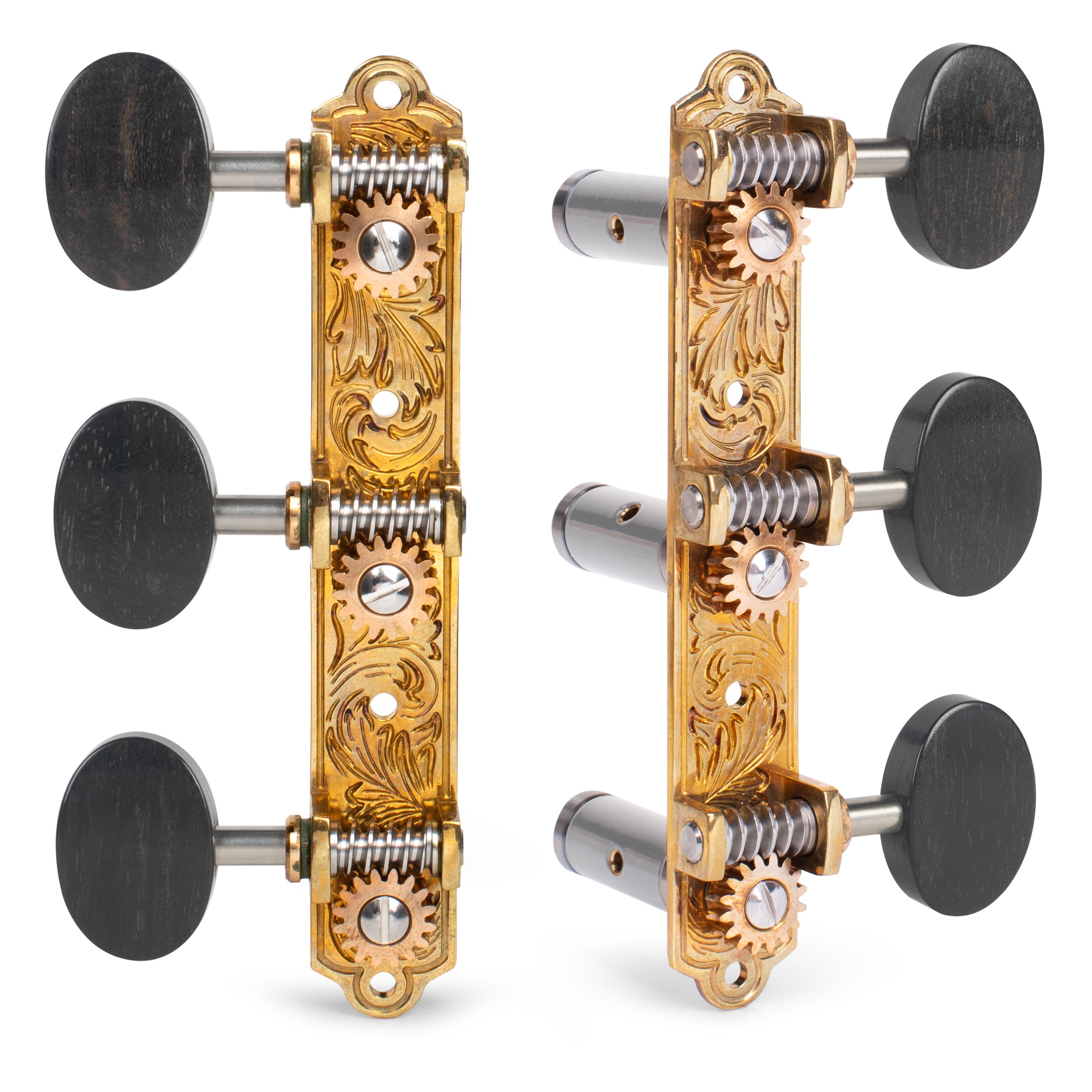 LIMITED EDITION Klassische Sloane-Tuner mit Aluminiumrollen, Blatt-Grundplatte, knöchernen Knöpfen