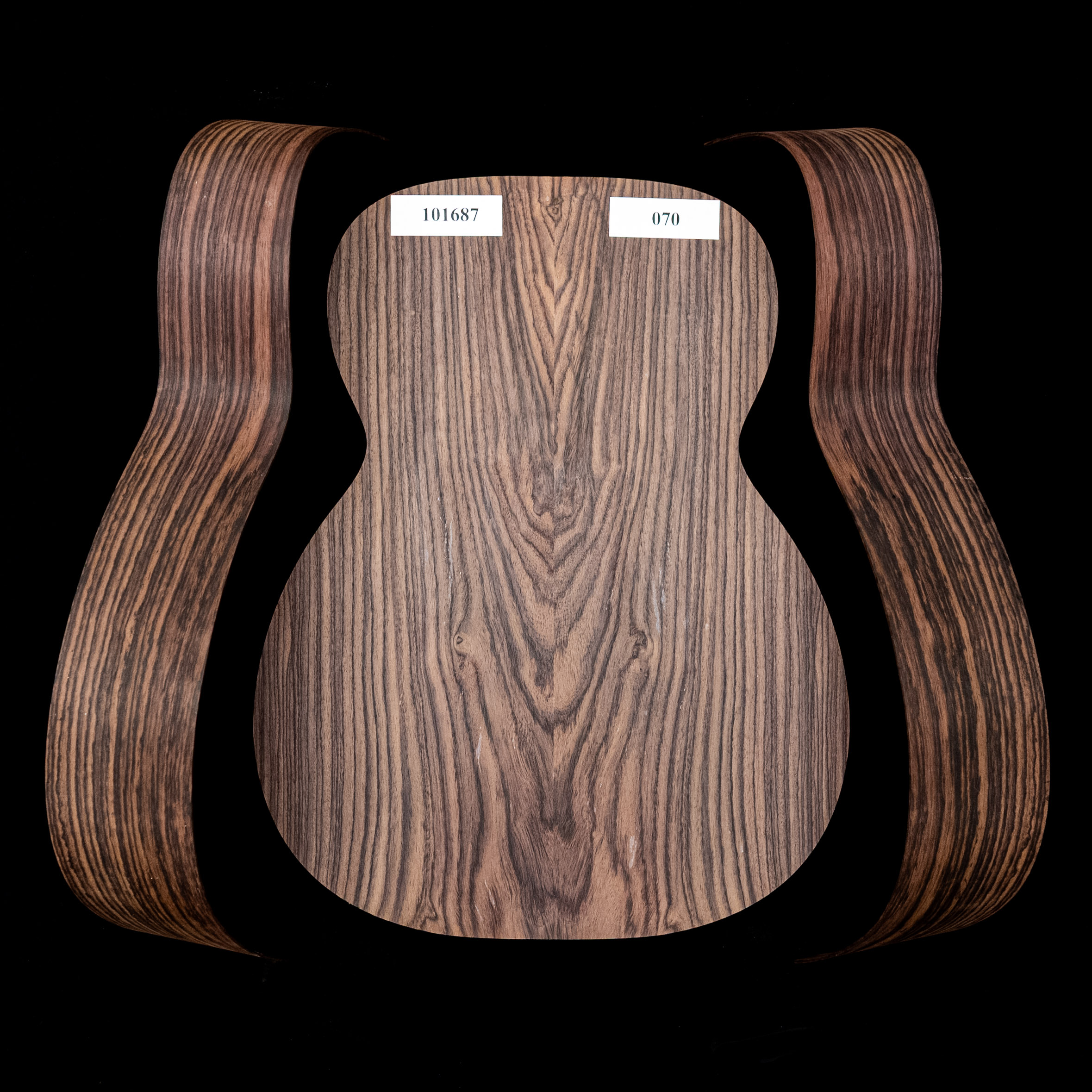 Set mit fertigem Boden + gebogenen Zargen aus Ostindischem Palisander, Wild Grain für OM-Gitarre – 070 Set mit fertigem Boden + gebogenen Zargen aus Ostindischem Palisander, Wild Grain für OM-Gitarre – 070