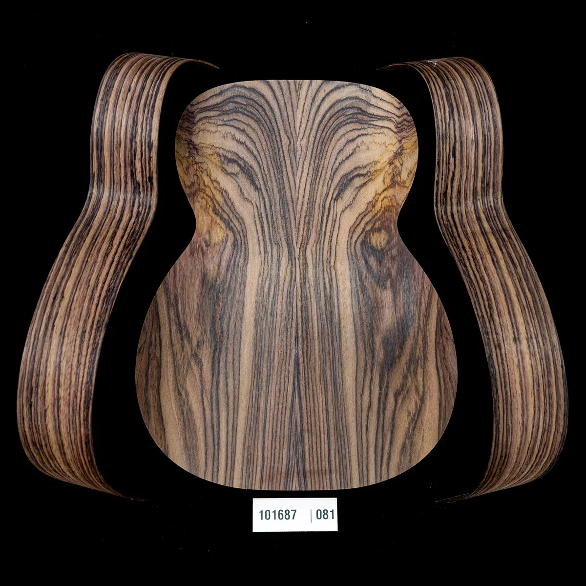 Set mit fertigem Boden + gebogenen Zargen aus Ostindischem Palisander, Wild Grain für OM-Gitarre – 081 Set mit fertigem Boden + gebogenen Zargen aus Ostindischem Palisander, Wild Grain für OM-Gitarre – 081