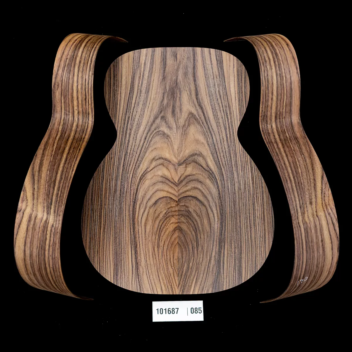 Set mit fertigem Boden + gebogenen Zargen aus Ostindischem Palisander, Wild Grain für OM-Gitarre – 085 Set mit fertigem Boden + gebogenen Zargen aus Ostindischem Palisander, Wild Grain für OM-Gitarre – 085