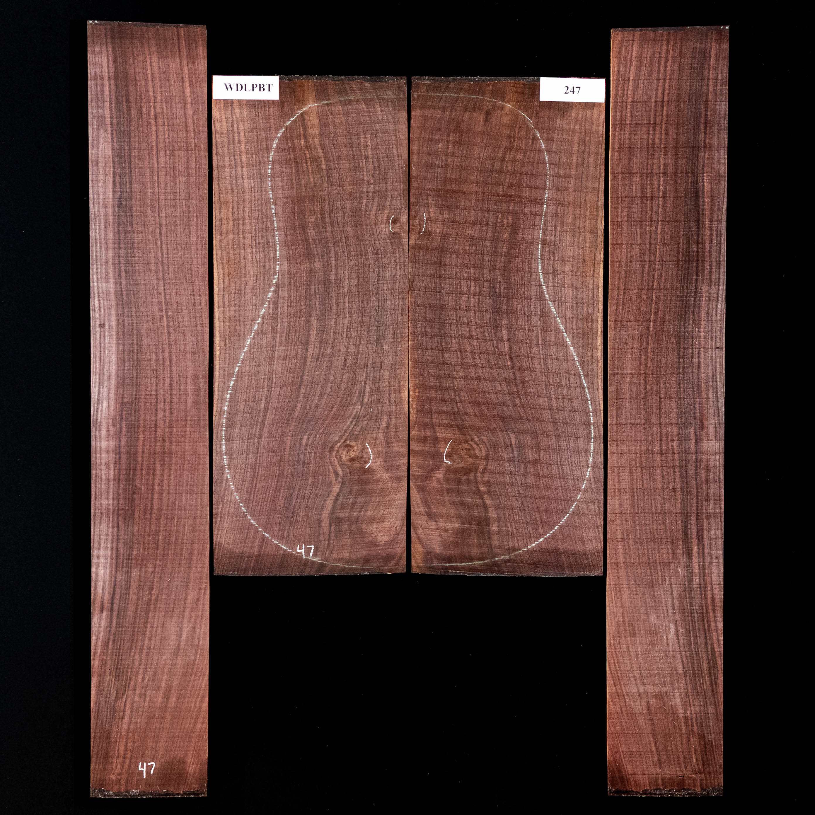 Set mit Boden + Zargen aus Ostindischem Palisander, Wild Grain – 247 Set mit Boden + Zargen aus Ostindischem Palisander, Wild Grain – 247