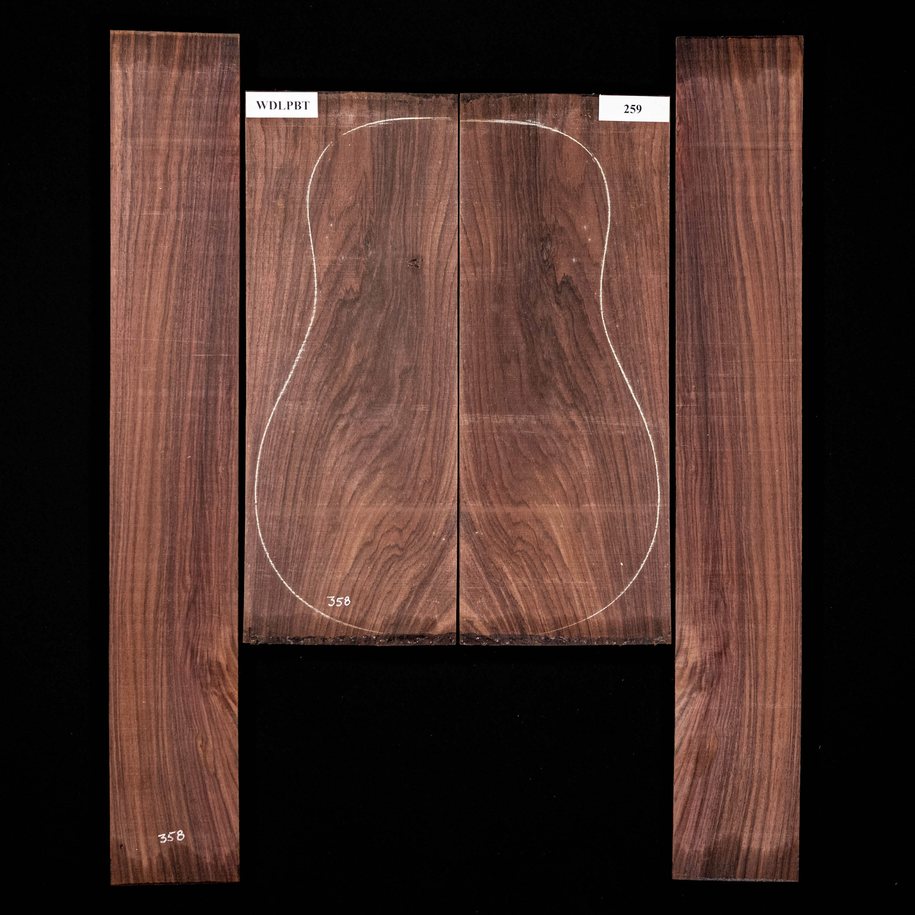 Set mit Boden + Zargen aus Ostindischem Palisander, Wild Grain – 259 Set mit Boden + Zargen aus Ostindischem Palisander, Wild Grain – 259