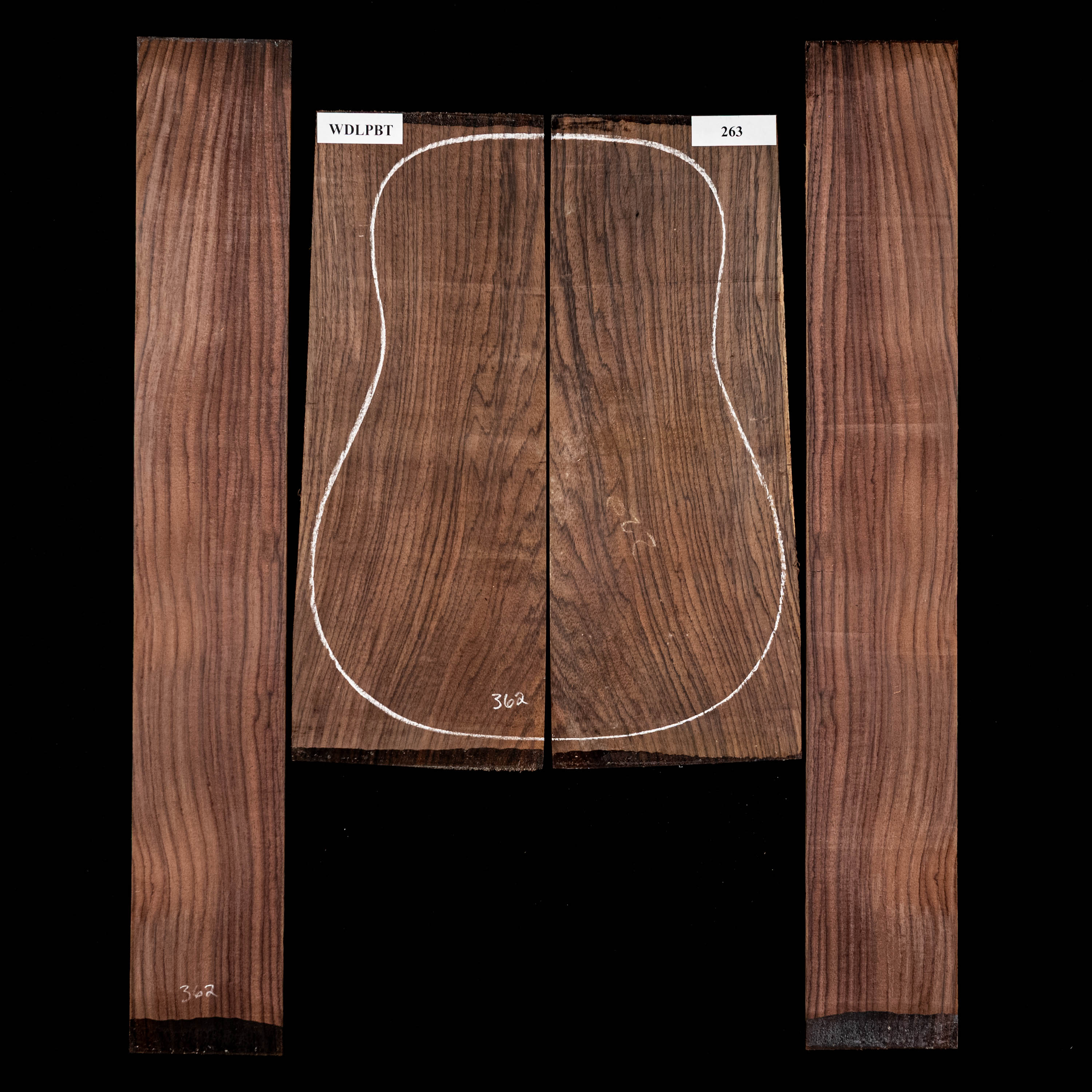 Set mit Boden + Zargen aus Ostindischem Palisander, Wild Grain – 263 Set mit Boden + Zargen aus Ostindischem Palisander, Wild Grain – 263