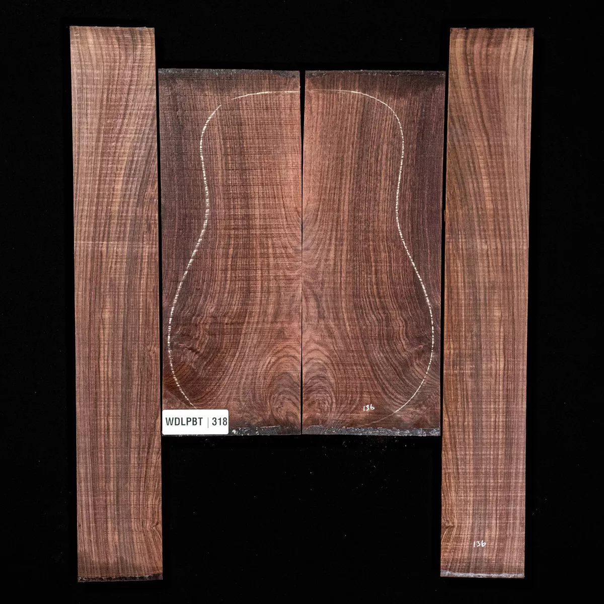 Set mit Boden + Zargen aus Ostindischem Palisander, Wild Grain – 318 Set mit Boden + Zargen aus Ostindischem Palisander, Wild Grain – 318