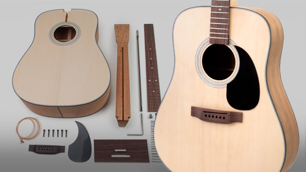 Bauanleitung für Bausatz für Akustikgitarre mit vorgefertigtem Korpus